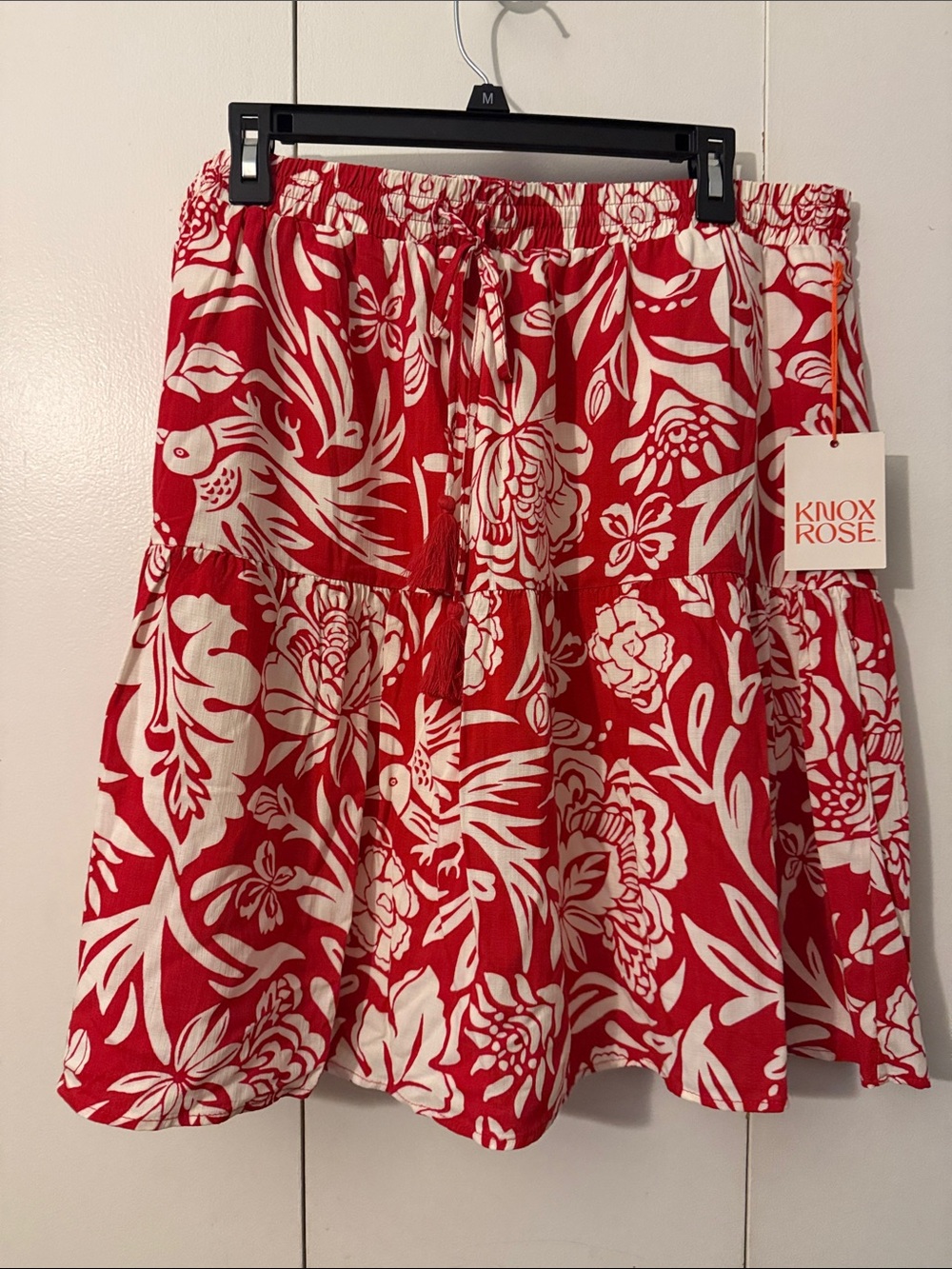 Knox Rose Red & White Floral Tiered Mini Skirt